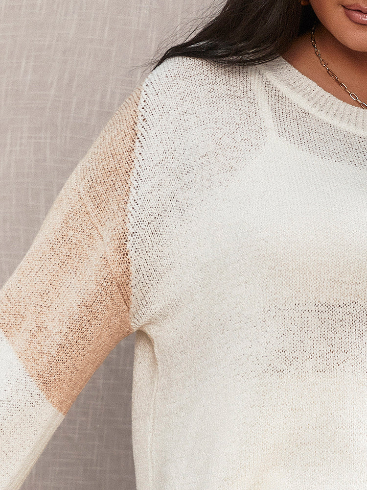 Color Block Thin Crew Neck Sweater