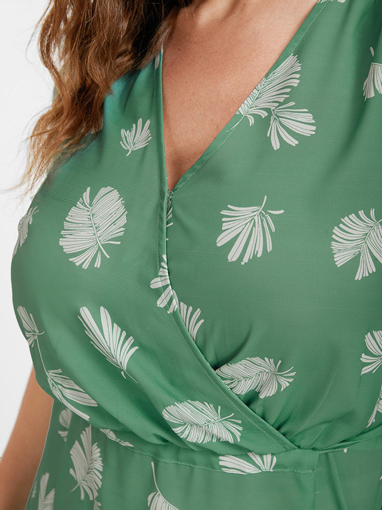 Floral Print V Neck Split Drawstring Knot Dress