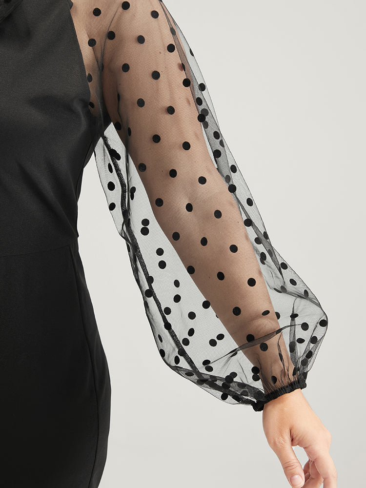 Polka Dot Mesh Patchwork Knotted Neck Jumpsuit