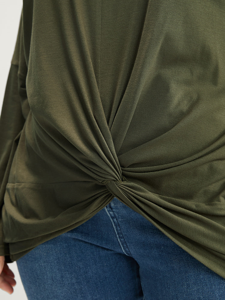 Solid Asymmetrical One Shoulder Twist Hem Long Tee