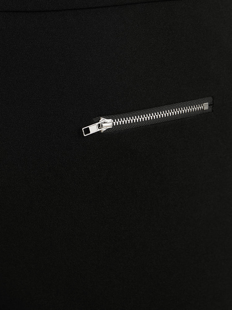 Solid Elastic Waist Zipper Flare Leg Leggings