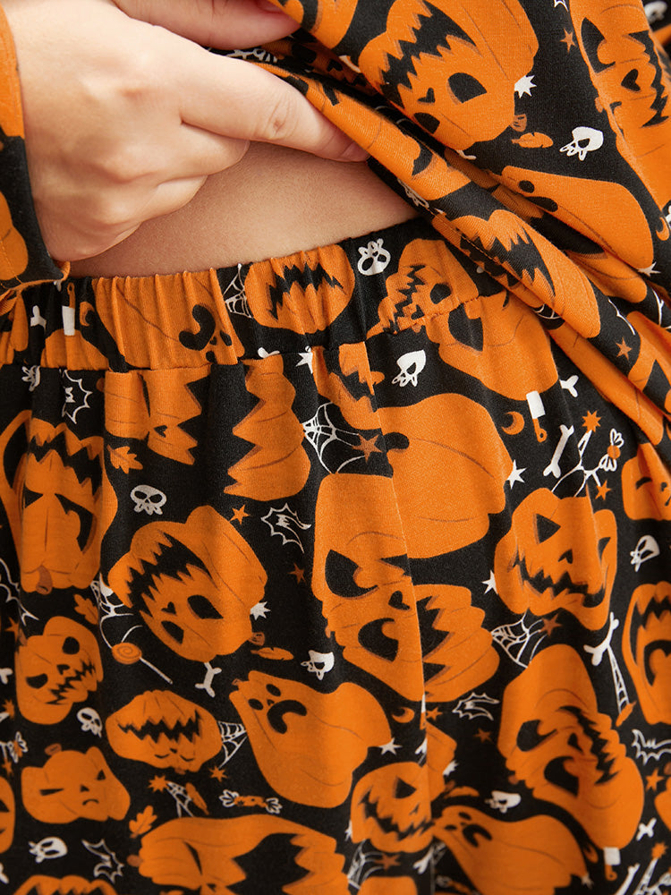 Halloween Pumpkin Print Pocket Pajama Set