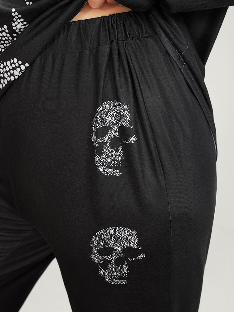 Halloween Skull Print One Shoulder Pajama Set