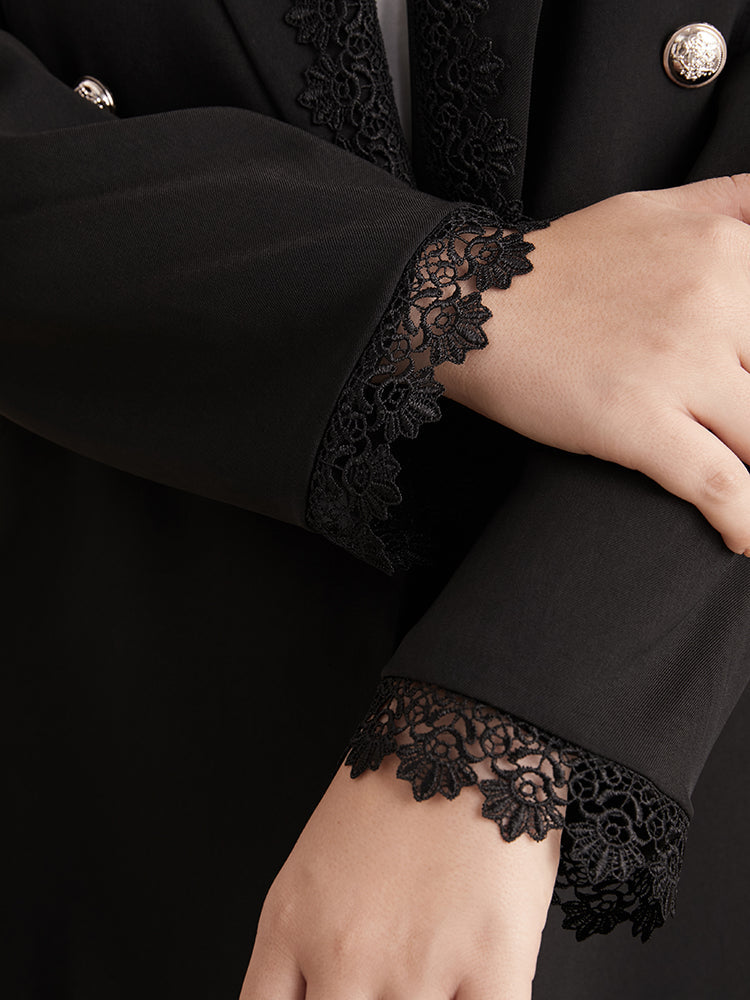 Solid Button Detail Contrast Lace Suit Collar Blazer