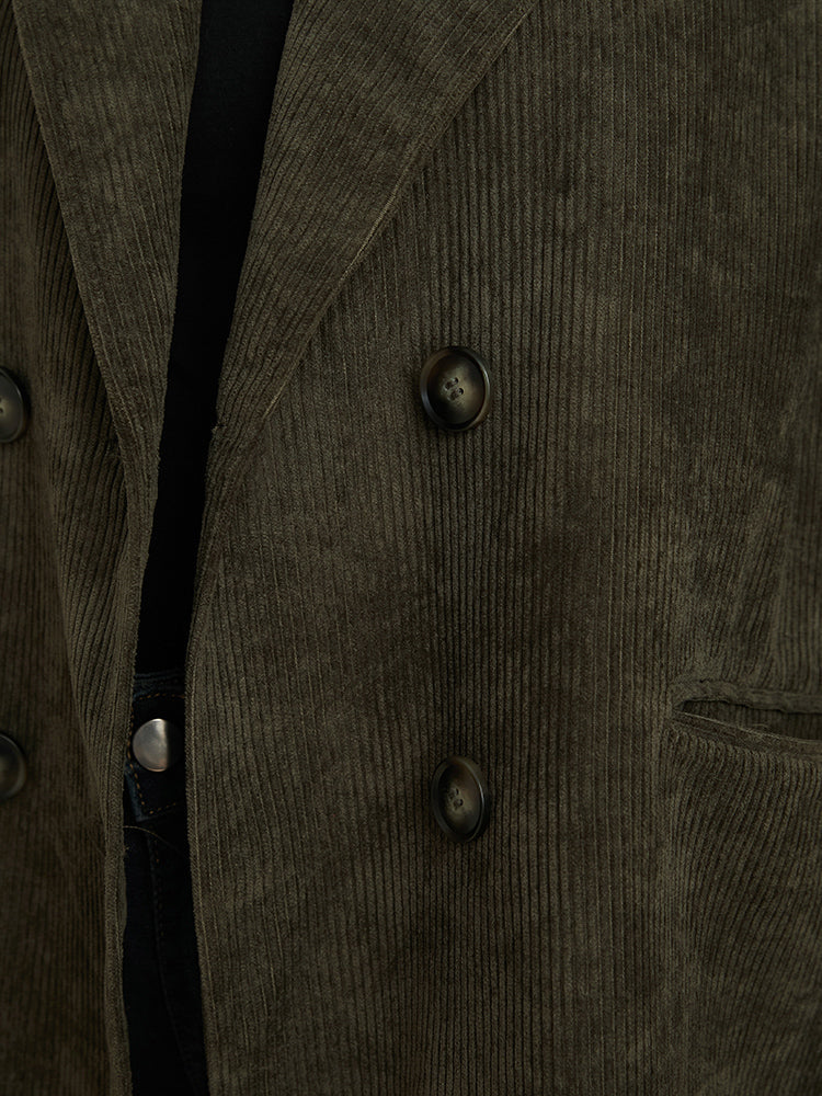 Solid Double Breasted Pocket Suit Collar Corduroy Blazer