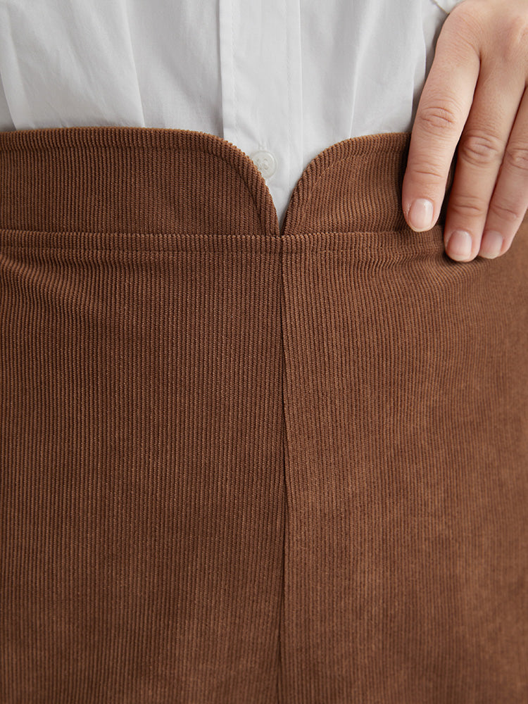 Solid Pocket Button Detail Corduroy Flare Leg Pants