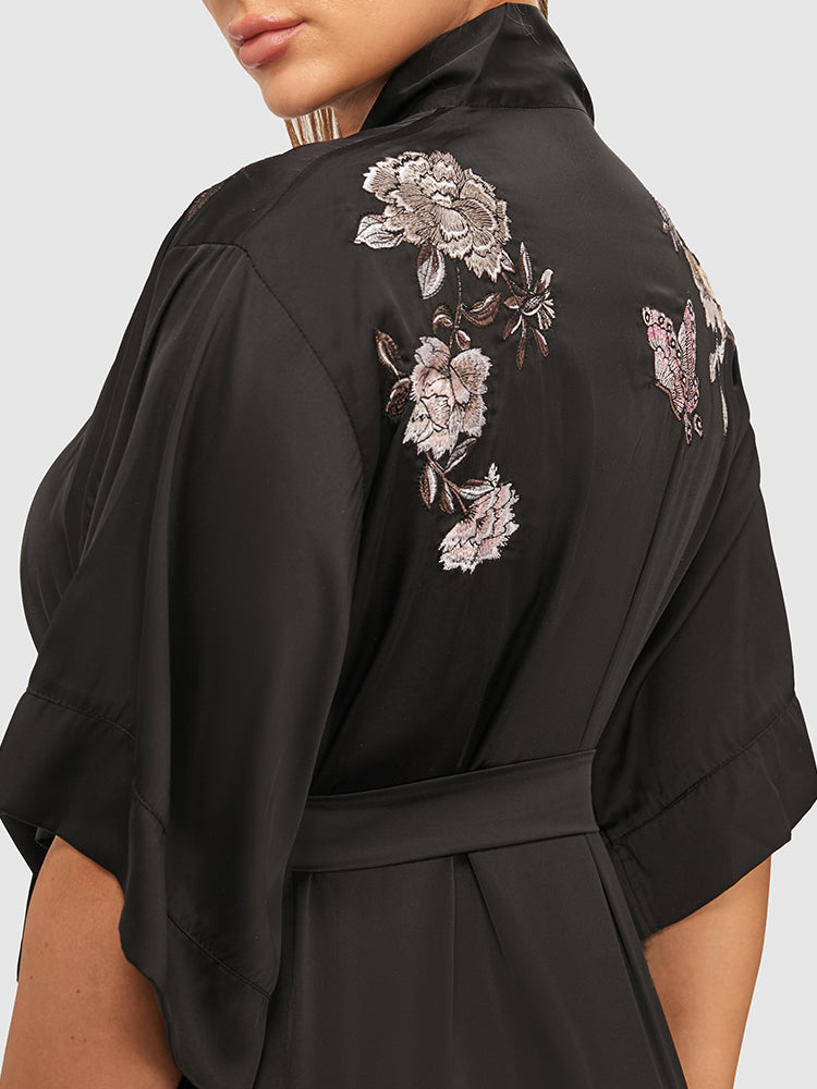 Embroidered Self Tie Night Robe