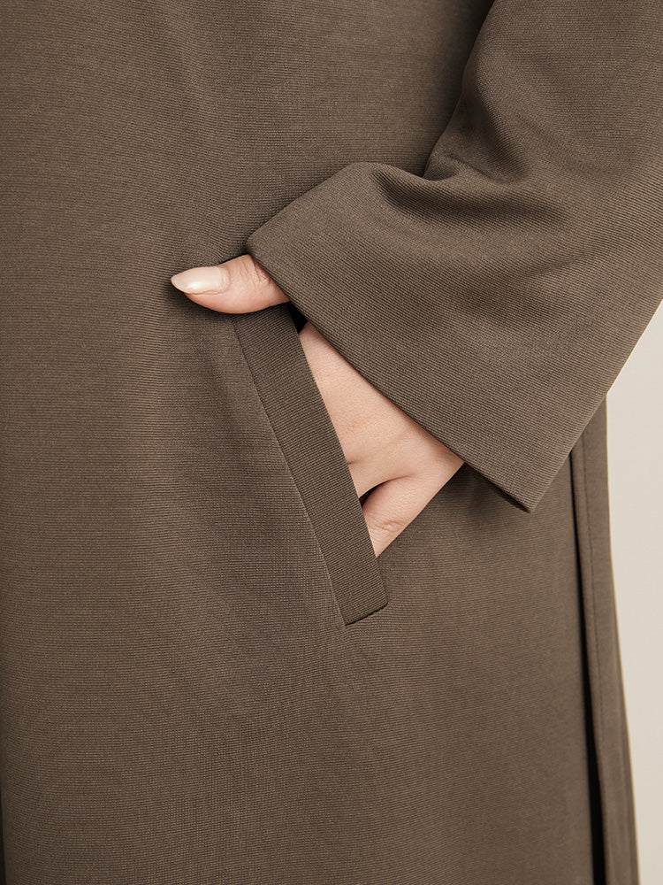 Solid Button Up Pocket Belted Suit Collar Trench Coat