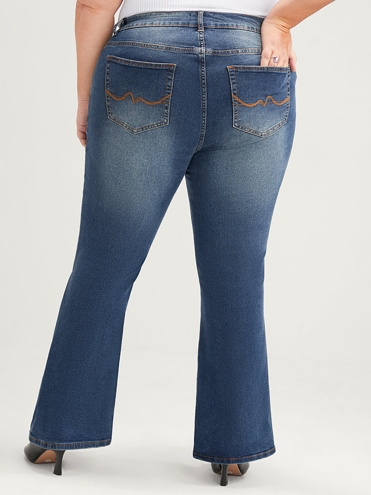 Bootcut Very Stretchy High Rise Dark Wash Embroidered Jeans