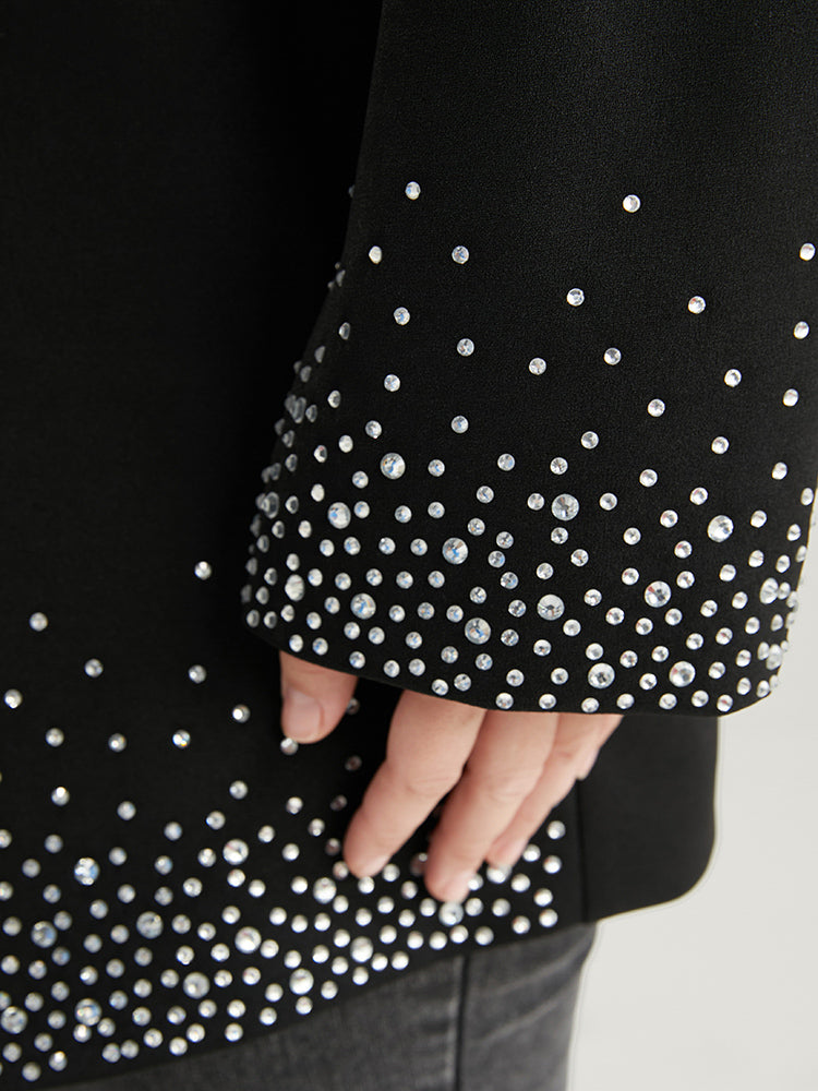 Solid Suit Collar Rhinestone Detail Blazer