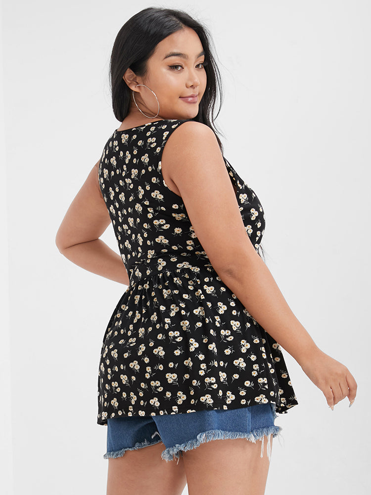 Ditsy Floral Sleeveless Button Tank Top