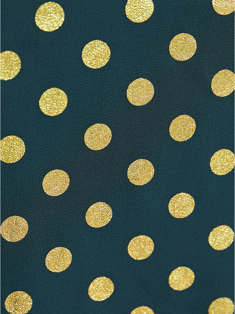 Star Print Tie Neck Ruffle Trim Arc Hem Blouse