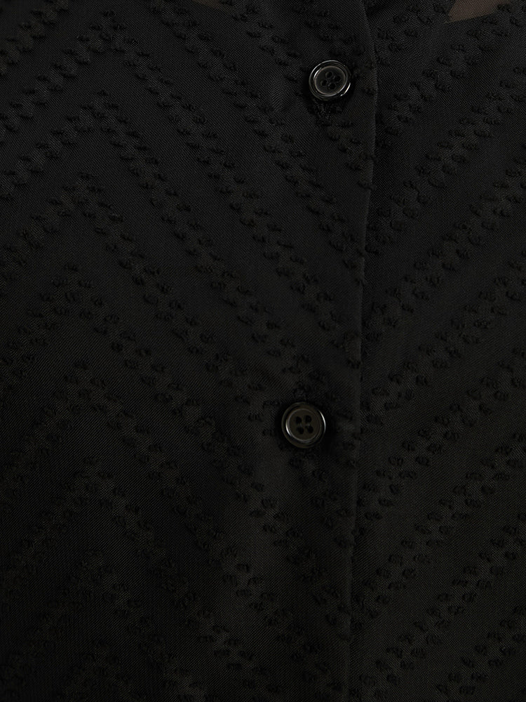 Geometric Mesh Button Up Textured Blouse With Cami Top