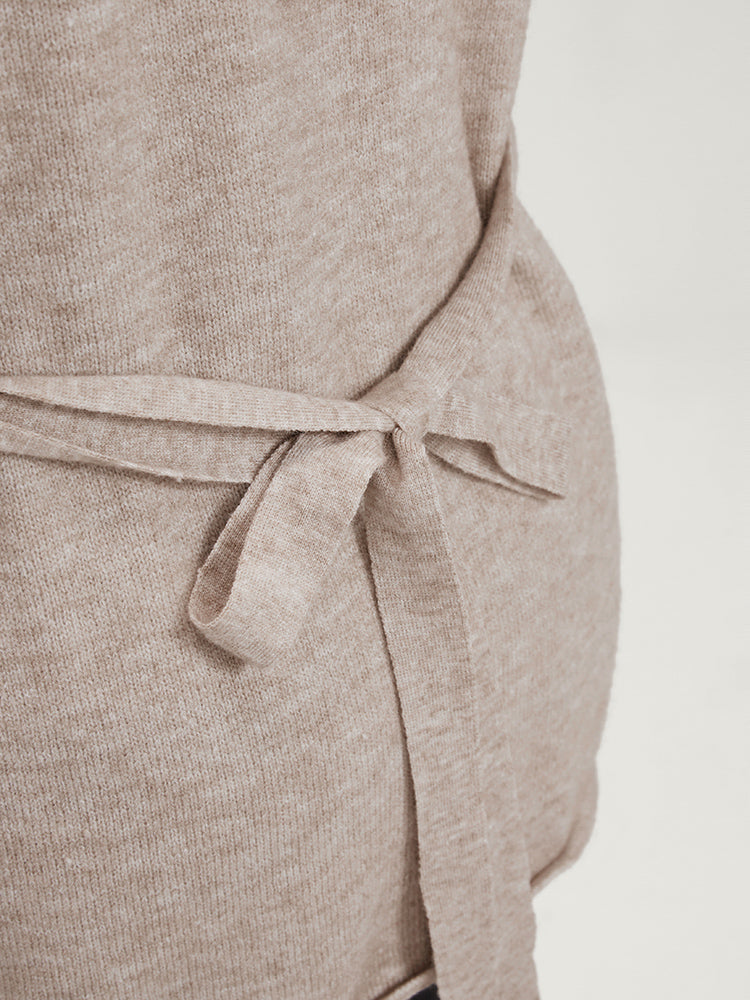 Solid Super Soft Plush Knit Belted Cable Knit Open Front Cardigan