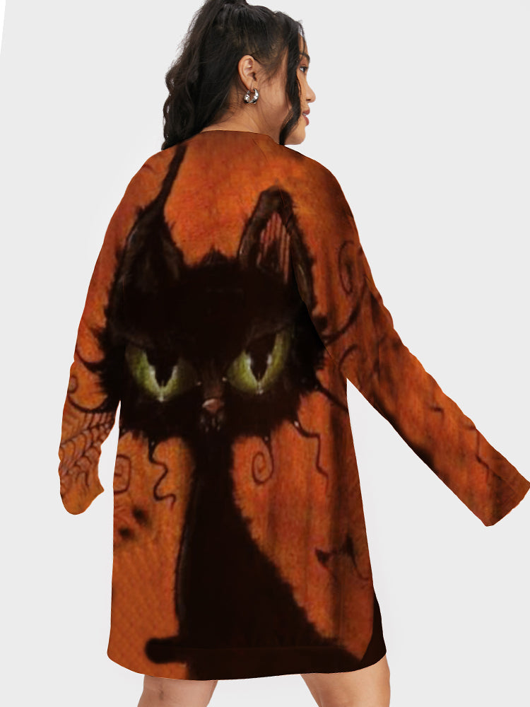 Cat Print Sweatshirt Dress