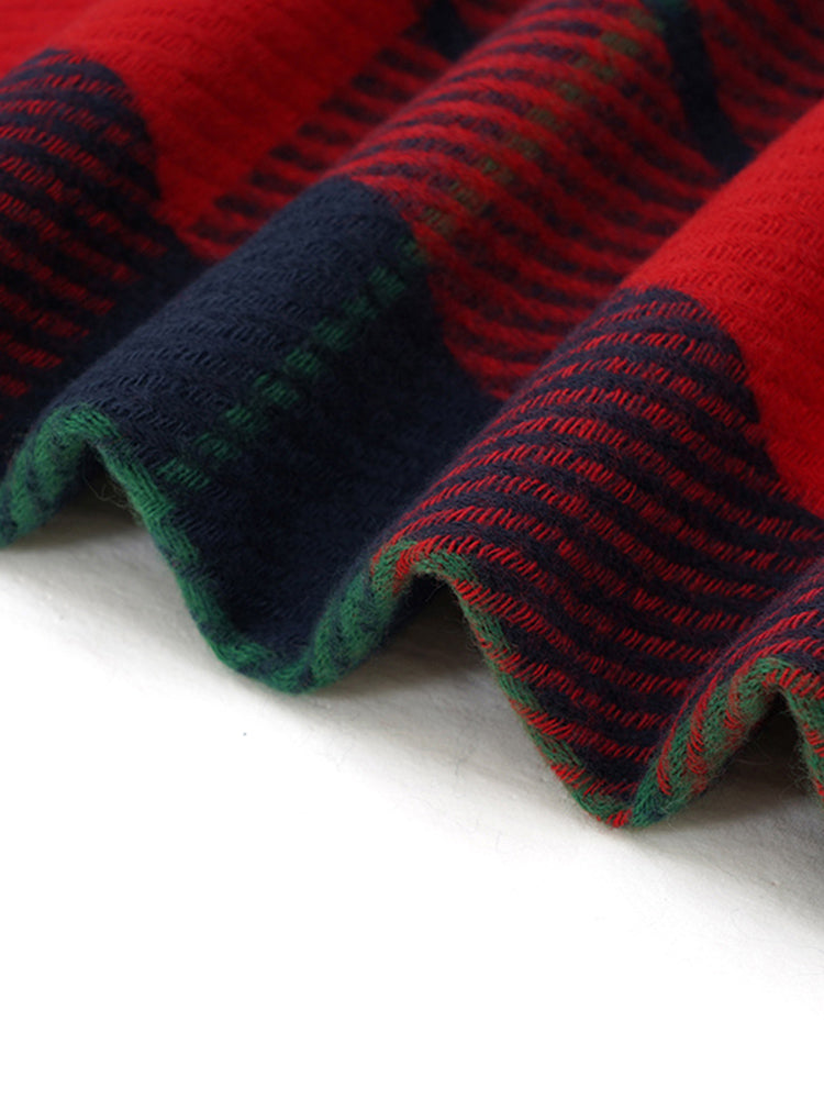 Christmas Plaid Contrast Fringe Trim Scarf