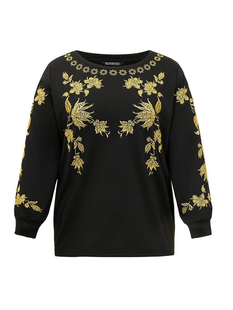 Floral Embroidered Two Tone Sweatshirt