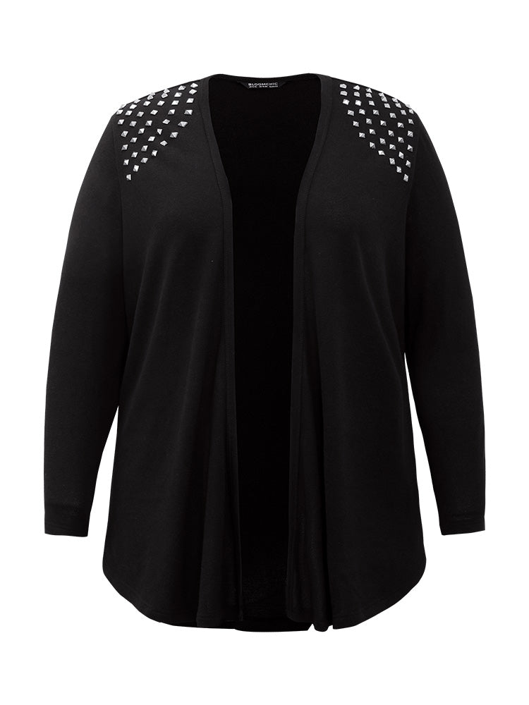 Plain Rivets Detail Open Front Asymmetrical Hem Kimono