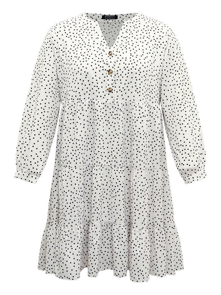 Polka Dot Notched Layered Hem Dress