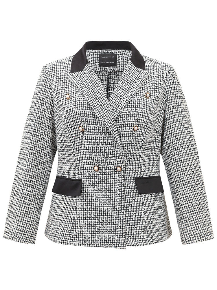 Houndstooth Lapel Collar Button Detail Blazer