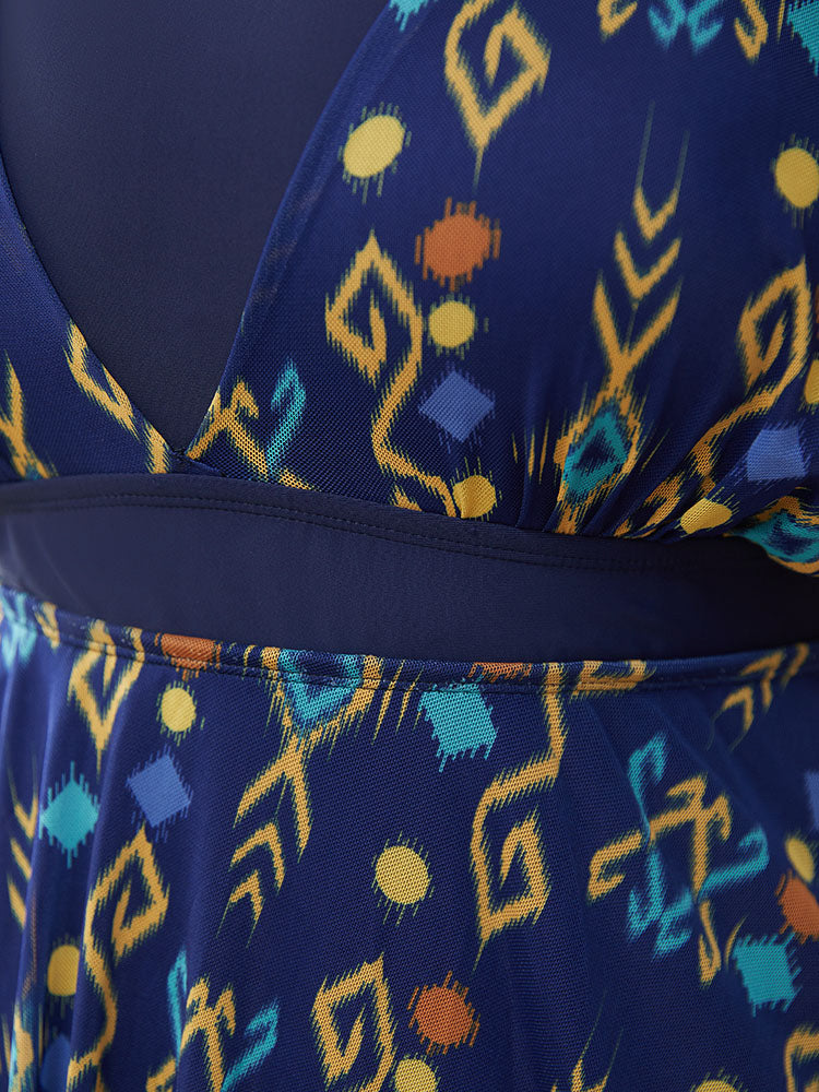 Bandana Print Backless Ruched Hanky Hem Swim Dress