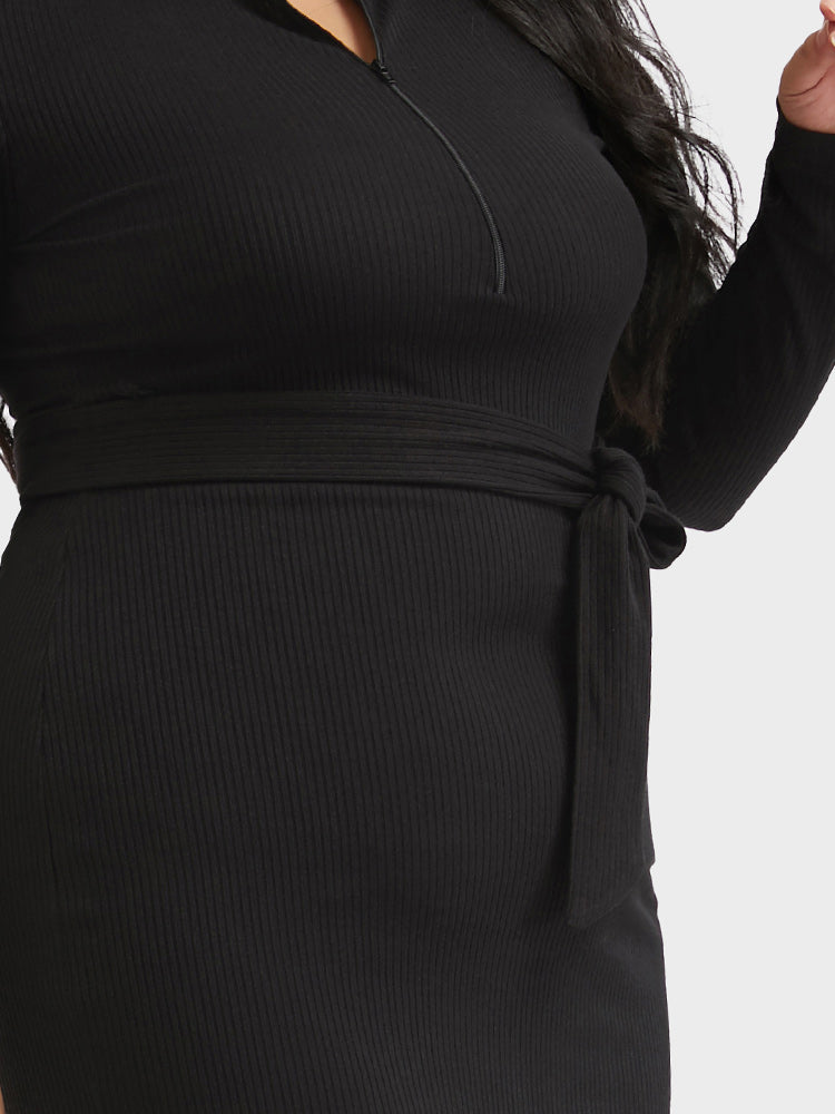 Belted Zipper Bodycon Sweater Dress