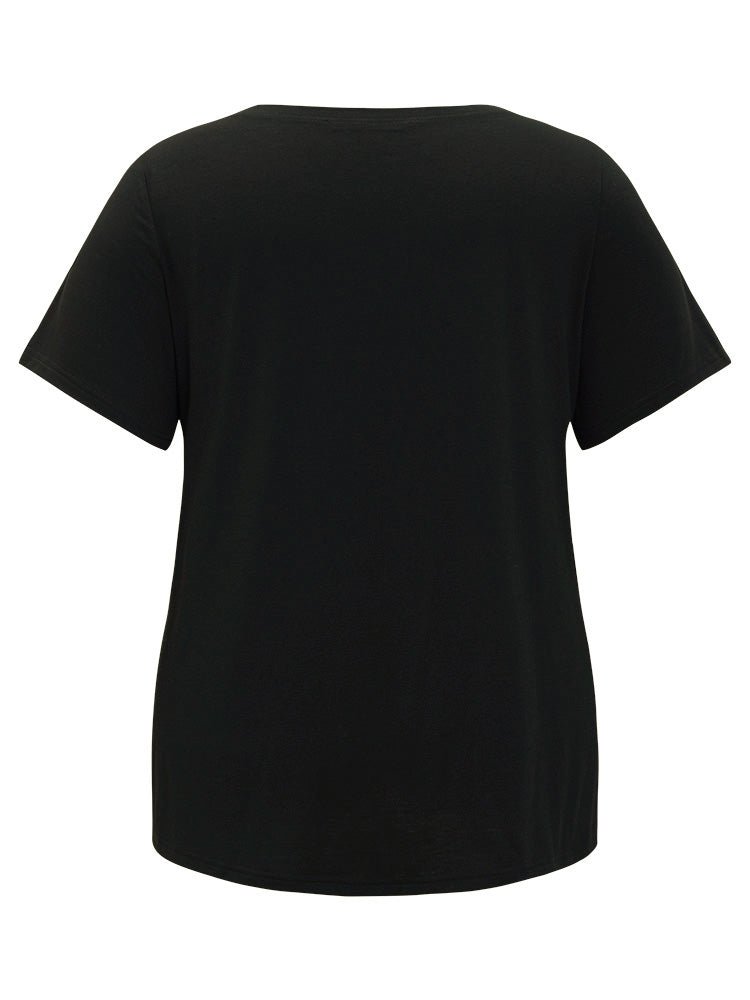 Floral Embroidered Patchwork Fringe Hem T-shirt