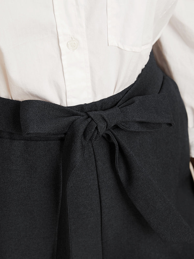 Solid Elastic Waist Pocket Knotted Front Pants