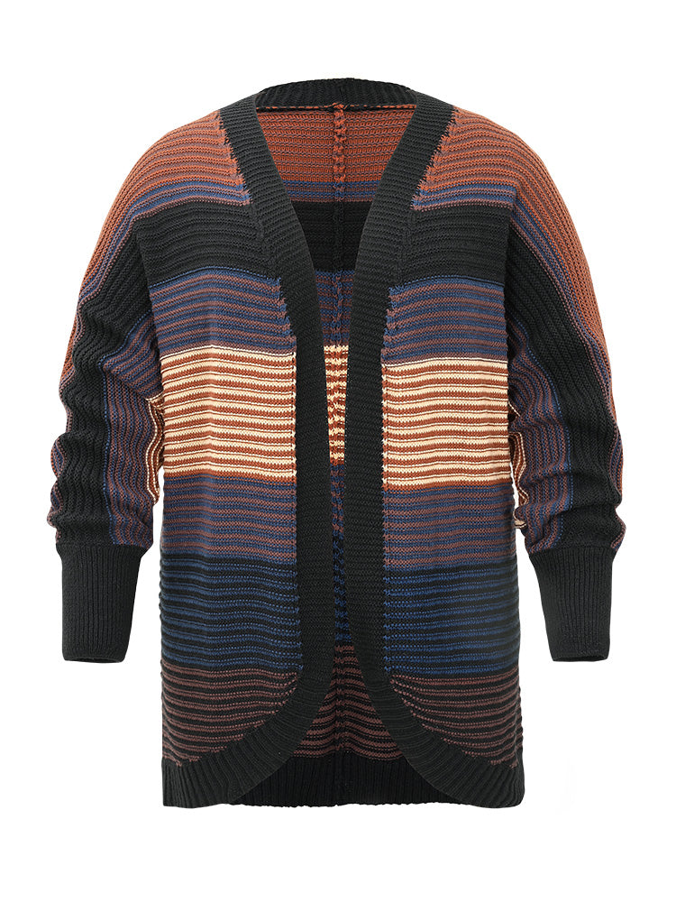 Colorblock Heather Batwing Sleeve Curved Hem Cardigan