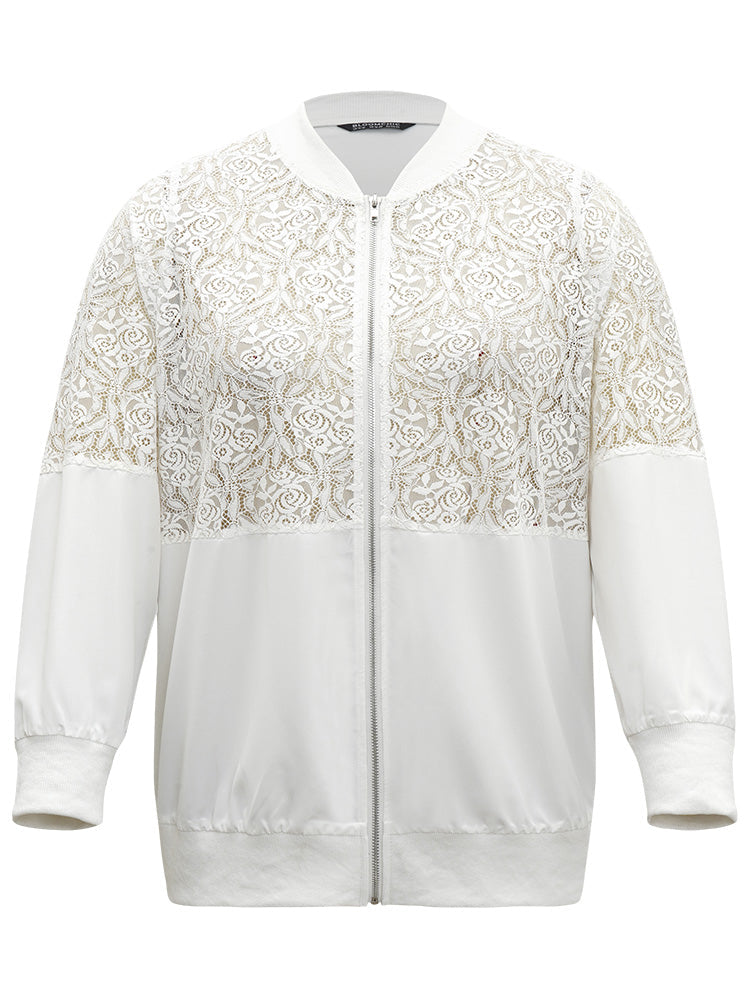 Plain Lace Insert Zipper Fly Jacket