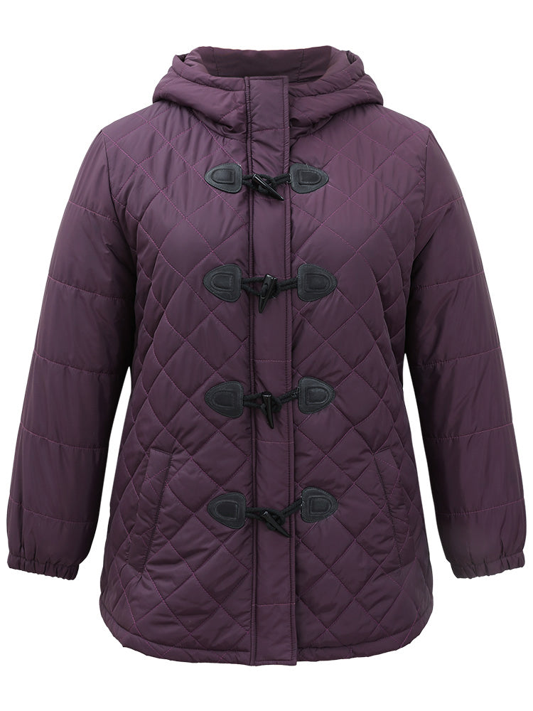 Quilted Duffle Button Hooded Pocket Cotton Jacket