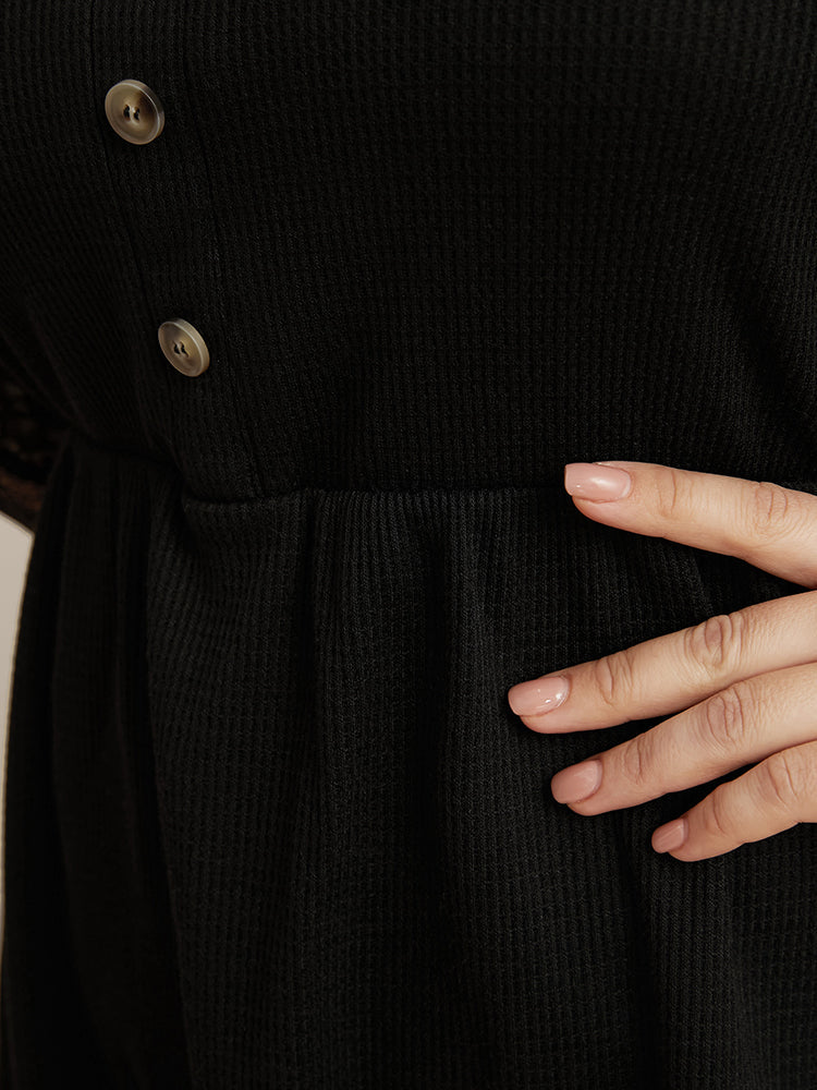 Solid Contrast Lace Ruffle Button Up Long Tee