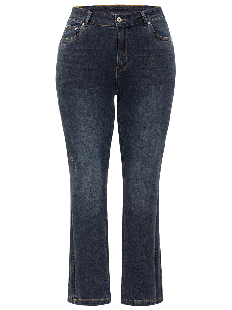 Very Stretchy Split Hem Medium Wash Jeans