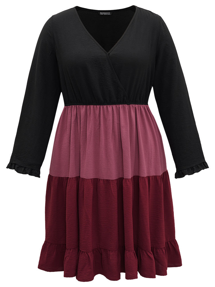 Colorblock Contrast Ruffle Layered Hem Dress