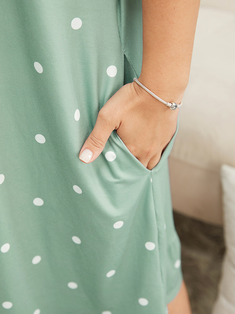 Polka Dot Lace Ruffle Trim Pocket Sleep Dress