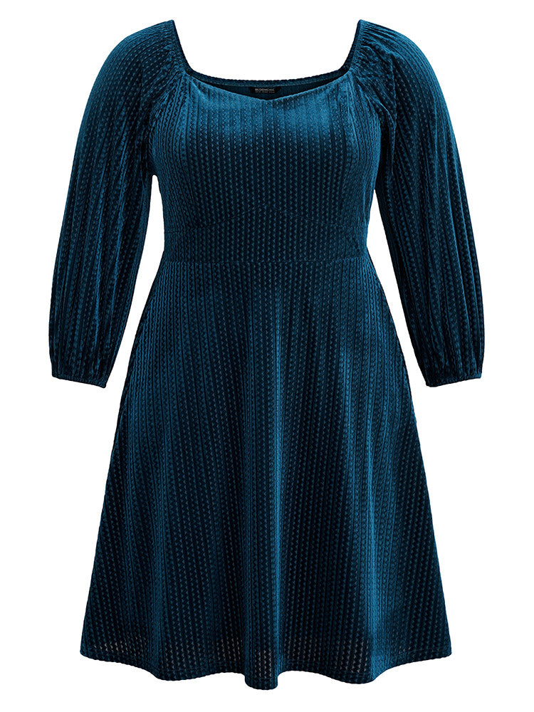 Velvet Plisse Pocket Square Neck Dress