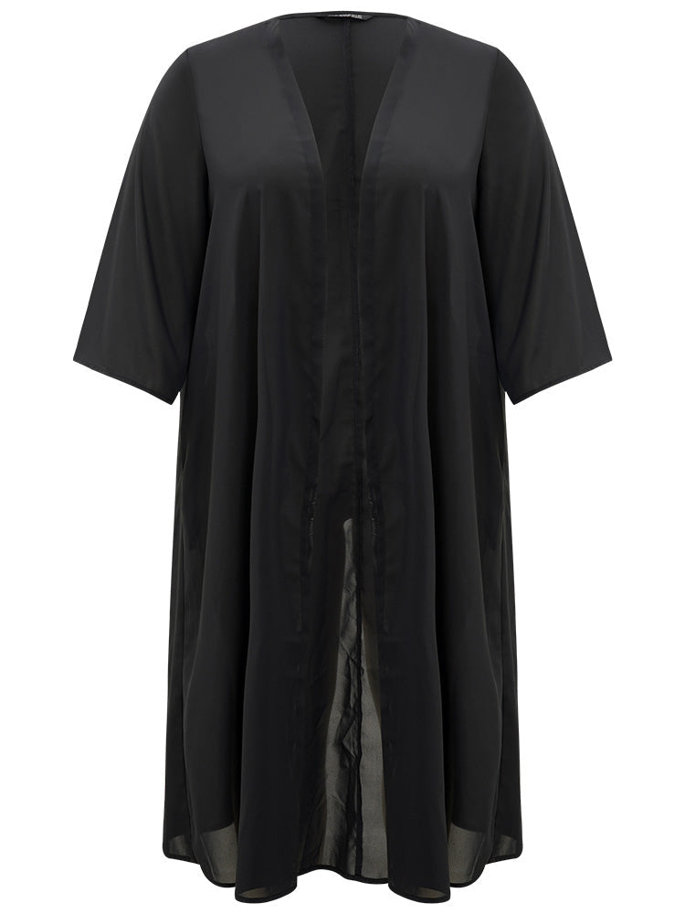 Plain Pocket Mesh Maxi Kimono