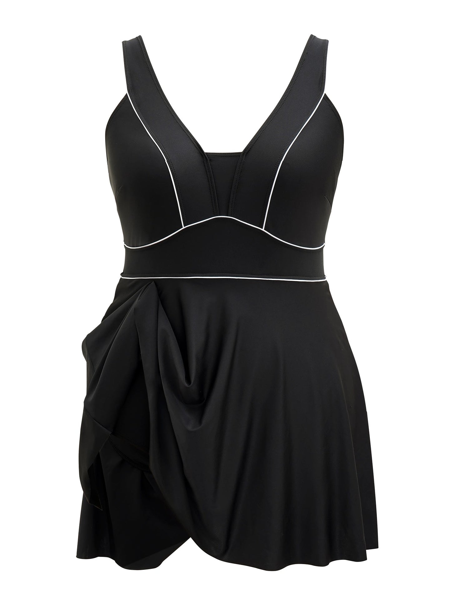 Contrast Trim Adjustable Straps Swim Dress