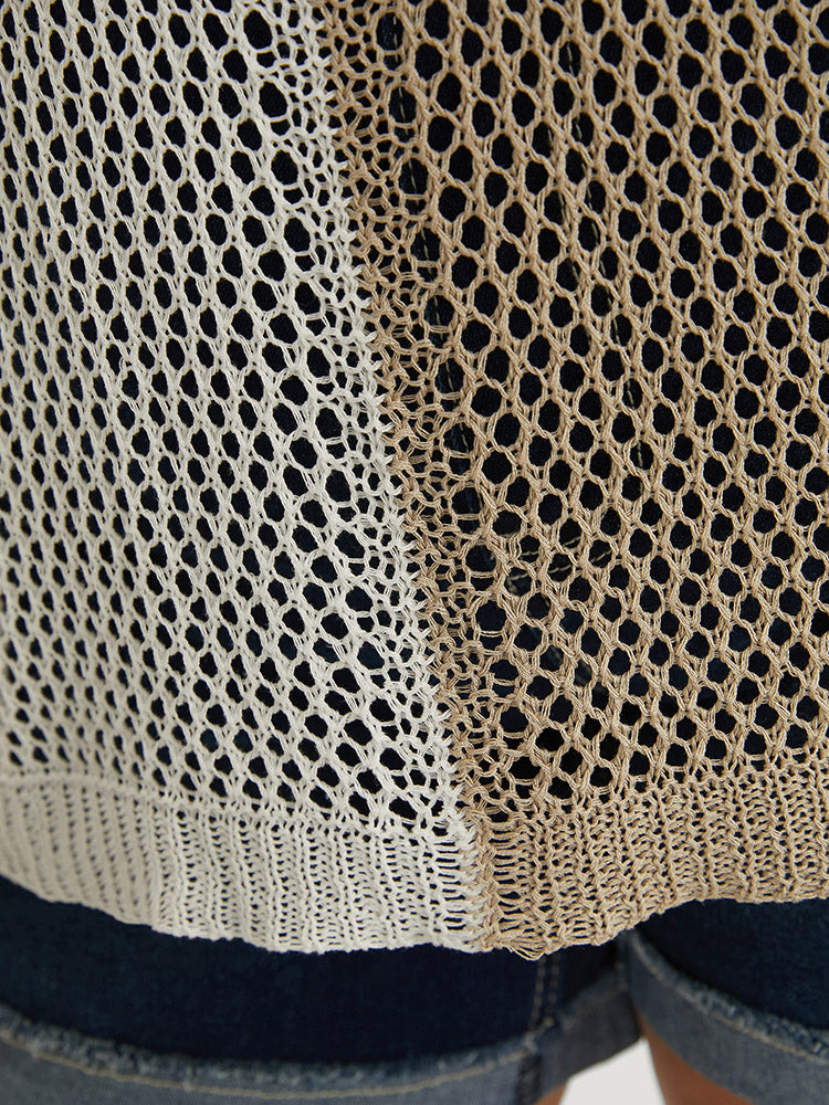 Colorblock Contrast Hollow Out Batwing Sleeve Knit Top