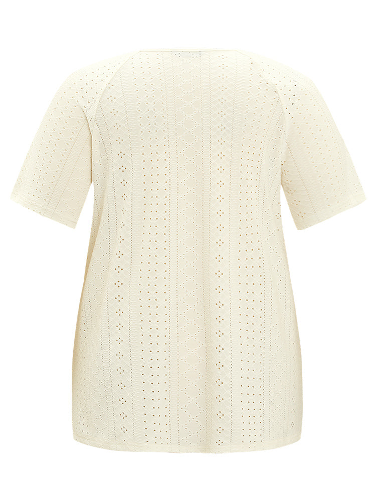 Solid Half Zipper Broderie Anglaise T-shirt