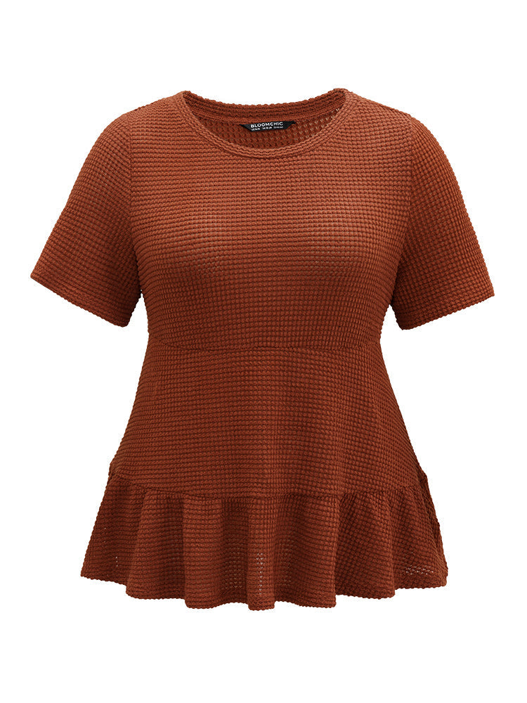 Plain Waffle Knit Flutter Hem T-shirt