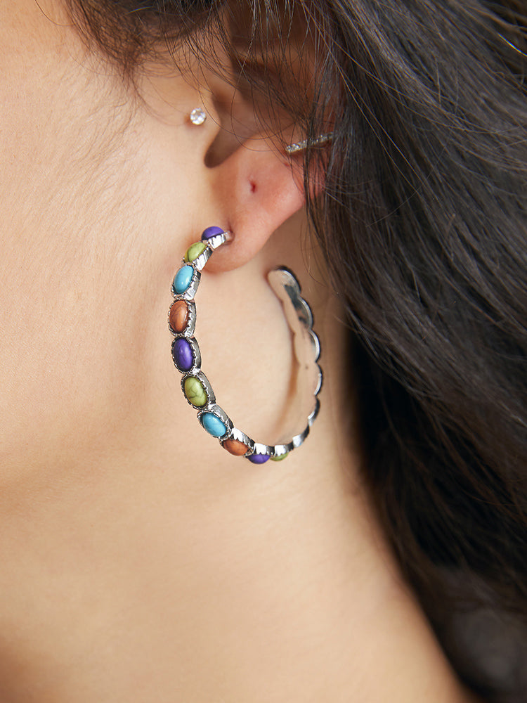 Natural Stone Circular Hoop Earrings