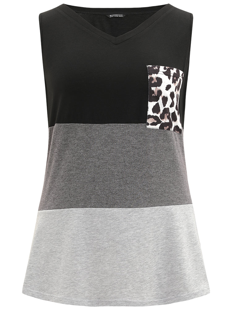 Leopard Contrast Patched Pocket Tank Top