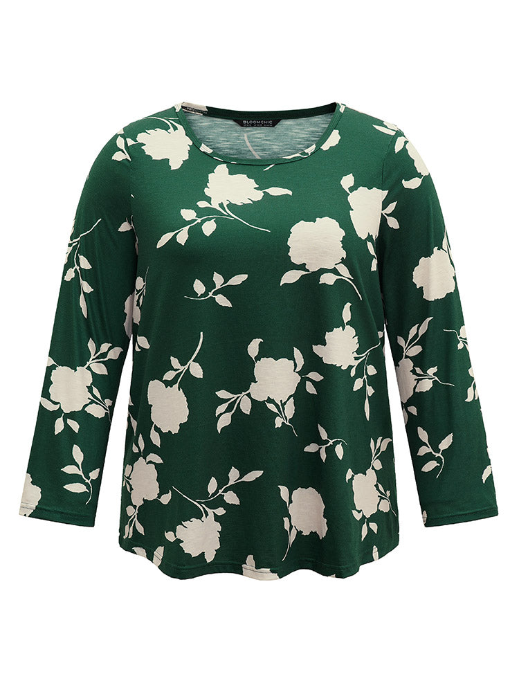 Silhouette Floral Print Crew Neck T-shirt