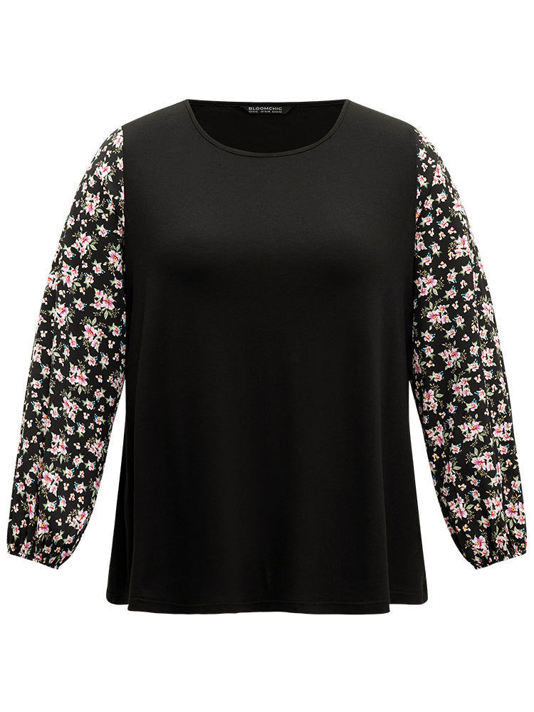 Crew Neck Patchwork Ditsy Floral T-shirt