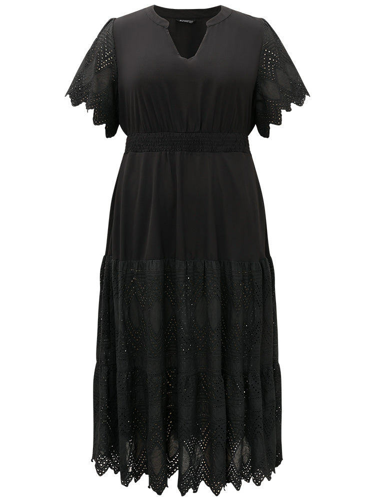 Solid Laser Cut Pocket Notched Dress