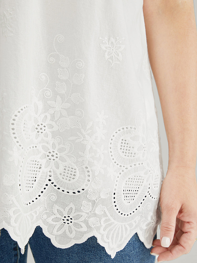 Plain Ruffle Trim Broderie Anglaise Asymmetrical Hem Tank Top