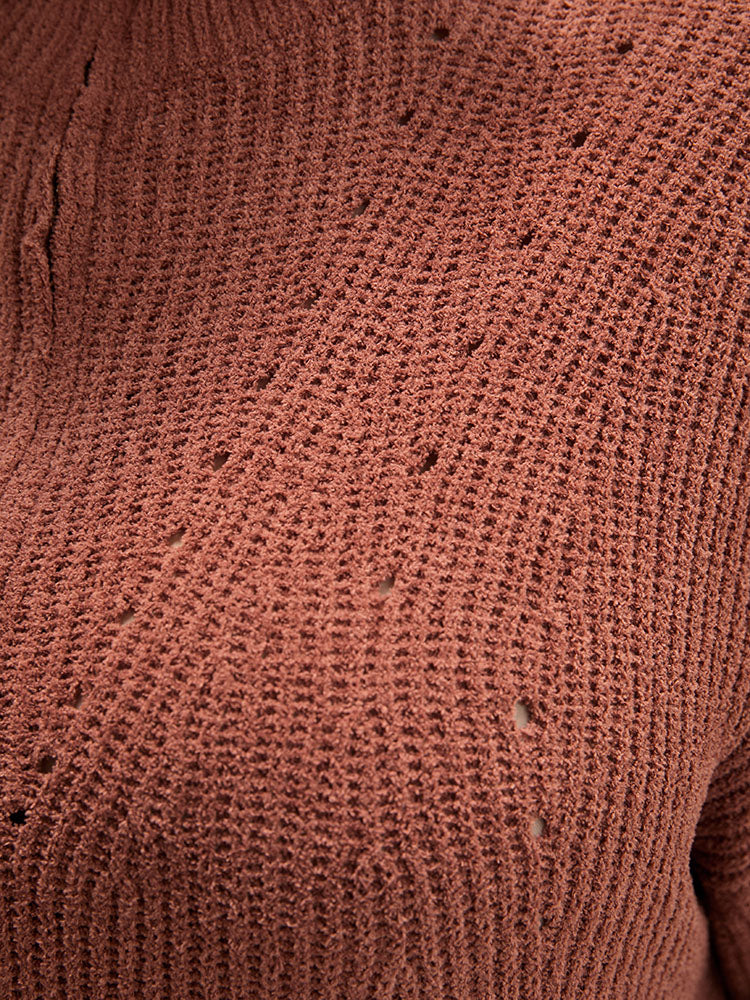 Solid Super Soft Knit Zipper Mock Neck Eyelet Knit Top