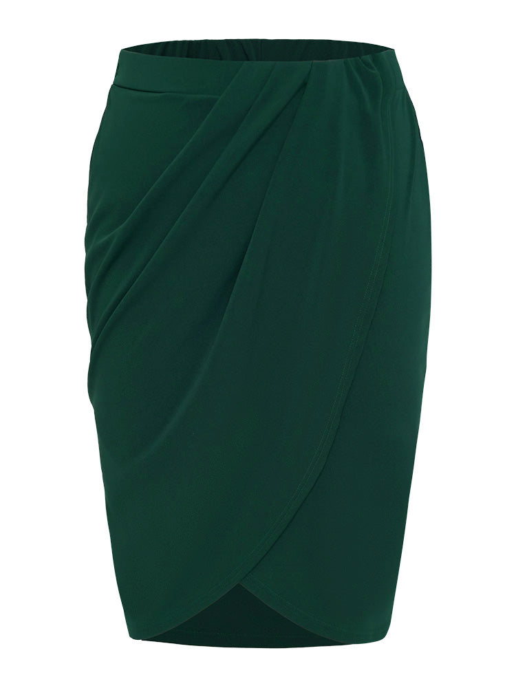 Solid Pleated Detail Wrap Hem Skirt
