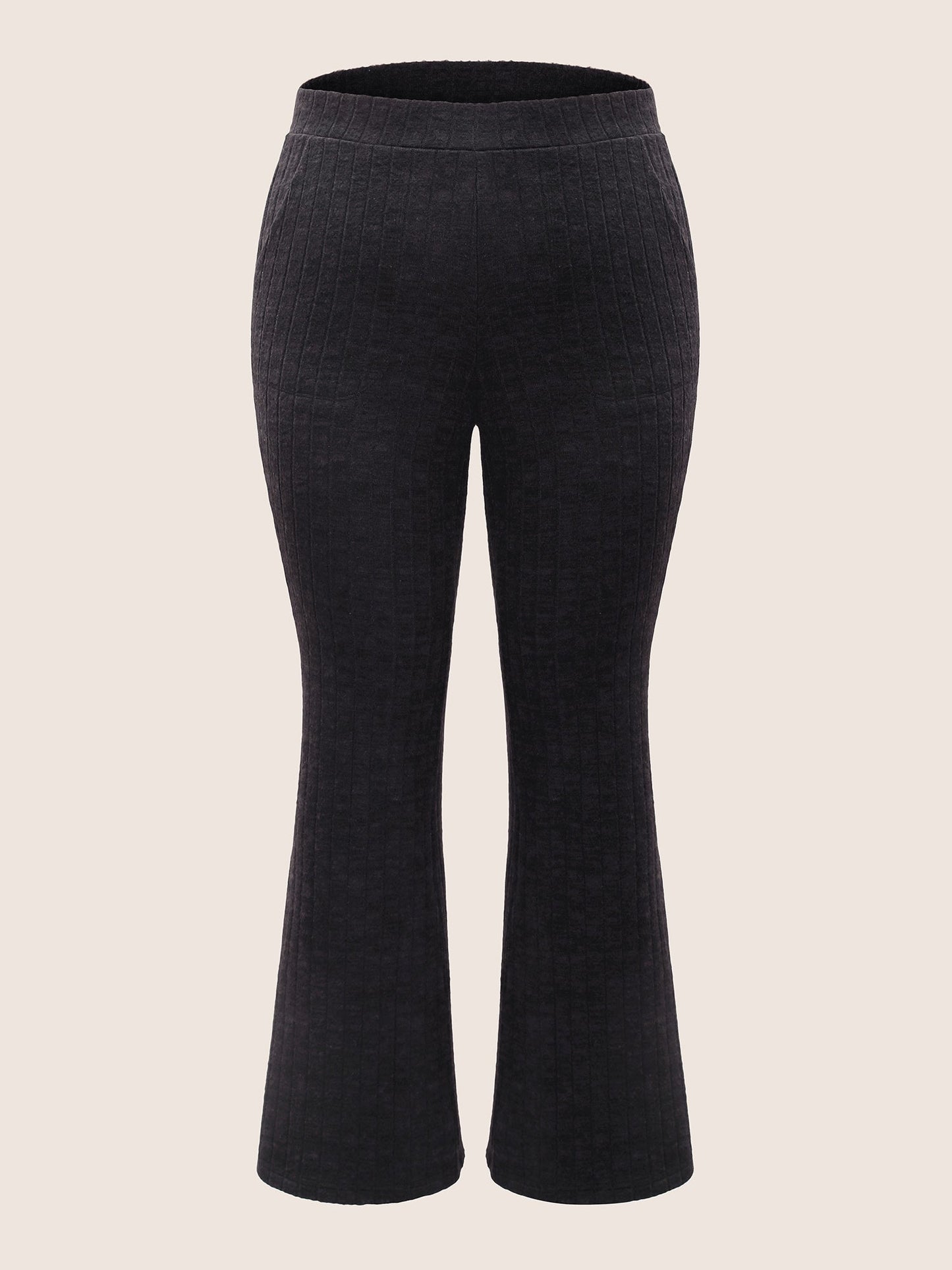 Rib Knit Texture Elastic Waist Flare Leg Pants